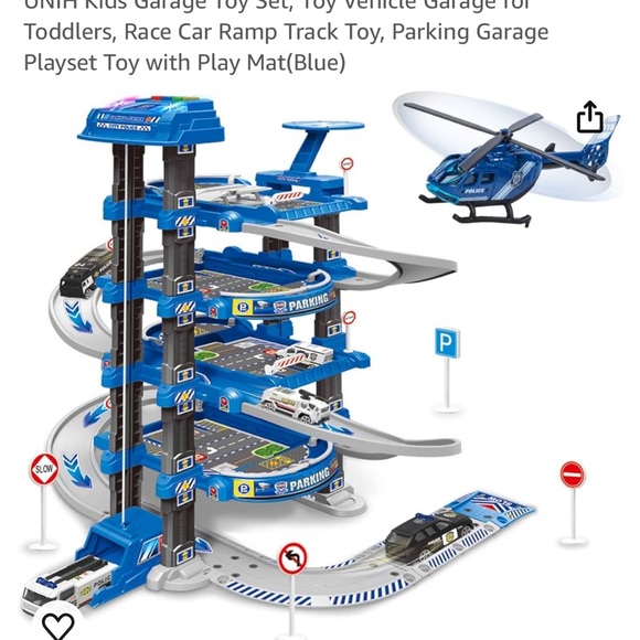 UNIH Kids Garage Toy Set, Toy Vehicle Garage for Toddlers. Blue / grey - Picture 7 of 8